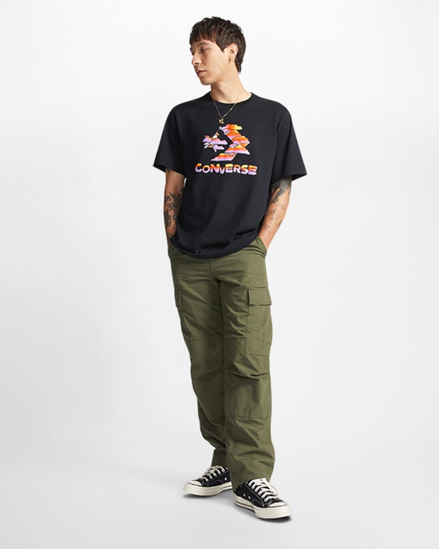 Men's Converse Star Chevron Clouds Graphic T-Shirts Black | AU 49E85E